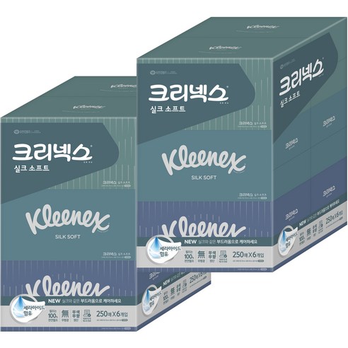 크리넥스 실크소프트 미용티슈 천연펄프 2겹 250매, 6개입, 2개