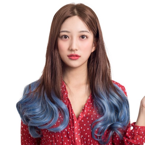 준 투컬러 웨이브 1피스 붙임머리 50cm 190g, 라이트 + 애쉬블루, 1개
