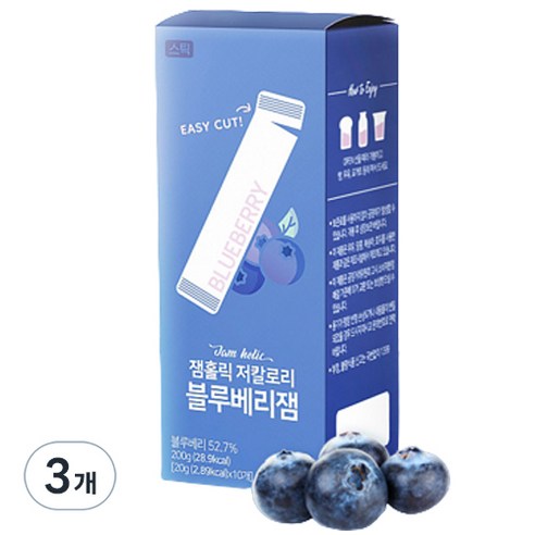 잼홀릭 저칼로리 무설탕 블루베리 스틱잼 10p, 3개, 200g