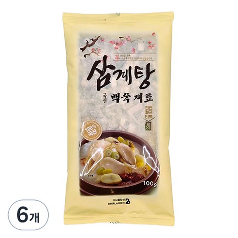 비니플랑센 국산 삼계탕 백숙 수육 만능 육수 재료, 100g, 6개