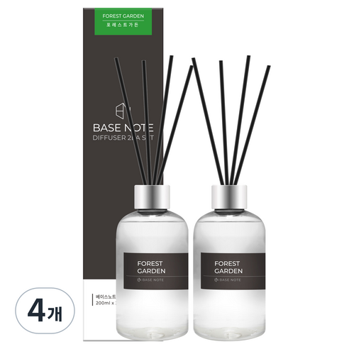 베이스노트 홈 디퓨저, 포레스트가든, 200ml, 4개