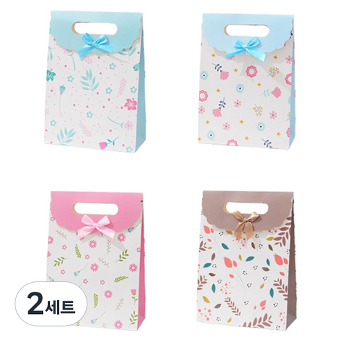 마켓감성 플랩 리본 선물가방 24P, 리프, 2세트