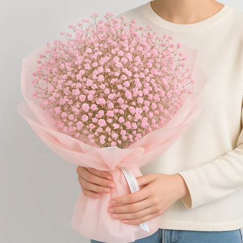 앙플랜트 조화 안개꽃 부쉬 성묘 꽃다발 2p, 핑크, 2개