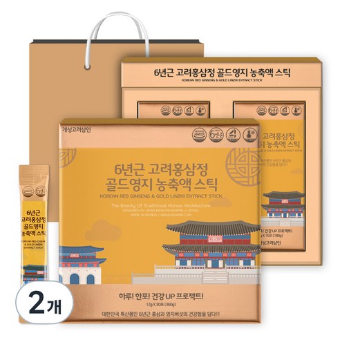 개성고려삼인 6년근 고려홍삼정 골드영지 농축액 스틱 12g x 30p + 쇼핑백 세트, 360g, 2개