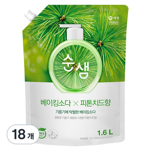 순샘 베이킹소다 피톤치드 리필 세제, 1.6L, 18개