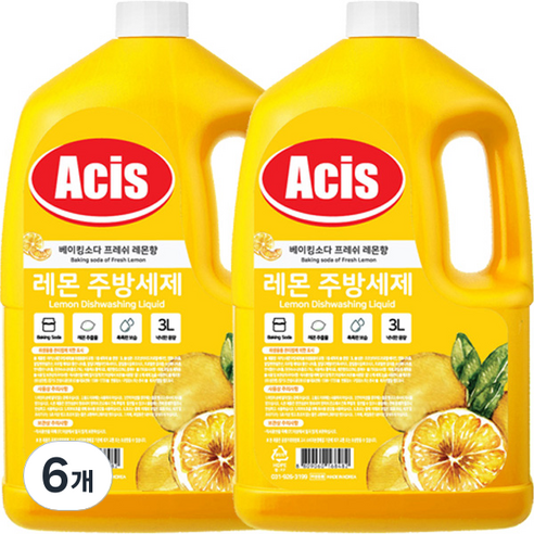 아키스 베이킹소다 프레쉬 레몬 주방세제, 3L, 6개