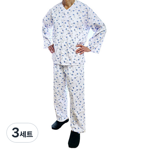 메디코 환자복 병원입원복 면혼방 파란국화 블루 세트 M, 3세트
