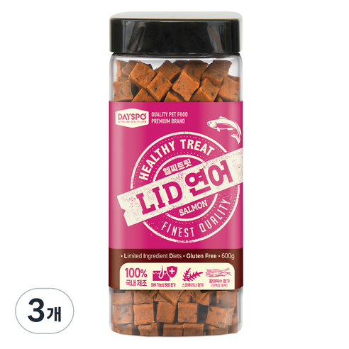 데이스포 강아지 헬시 트릿 LID 져키 간식, 연어, 600g, 3개