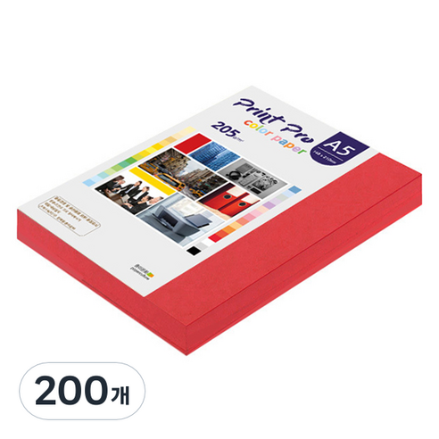 종이문화 프린트프로 두꺼운 칼라복사지 No 29 레드 205g, 200개, A5