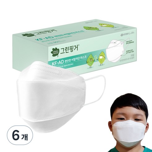 그린핑거 편안한 비말차단 마스크 소형 KF-AD, 30개입, 6개, 화이트