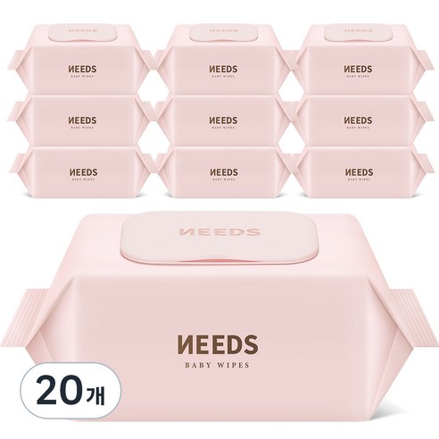 NEEDS 핑크 아기물티슈 캡형, 50g, 102매, 20개
