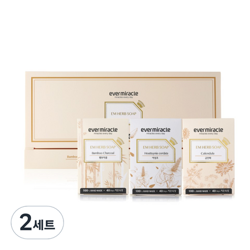 에버미라클 EM 허브비누 뱀부차콜 + 금잔화 + 어성초 세트, 100g, 2세트
