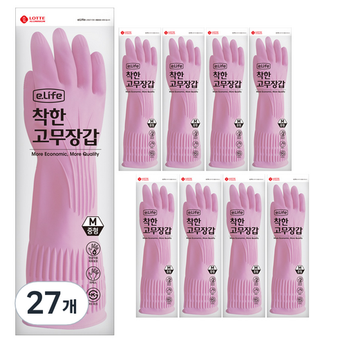 롯데이라이프 착한 고무장갑 중, 핑크, 중(M), 27개
