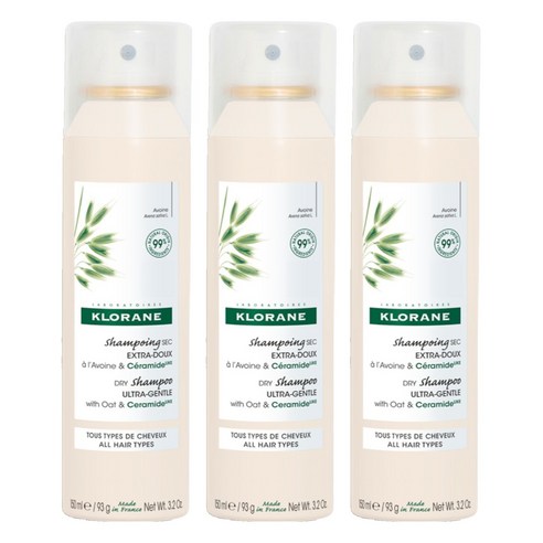 클로란 오트 앤 세라마이드 드라이 샴푸 민감 모든 두피용 오트향, 150ml, 3개
