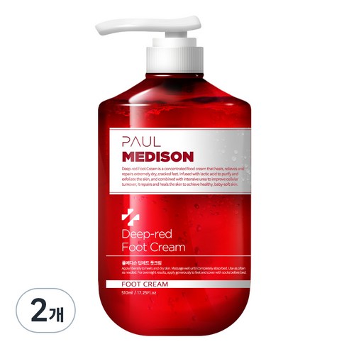 폴메디슨 딥레드 대용량 고보습 각질 케어 풋크림, 510ml, 2개