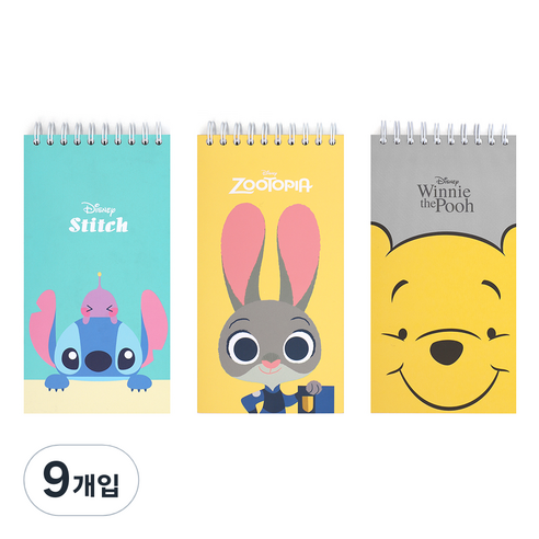 디즈니 캐릭터 기자 수첩 40매, 혼합색상, 9개입