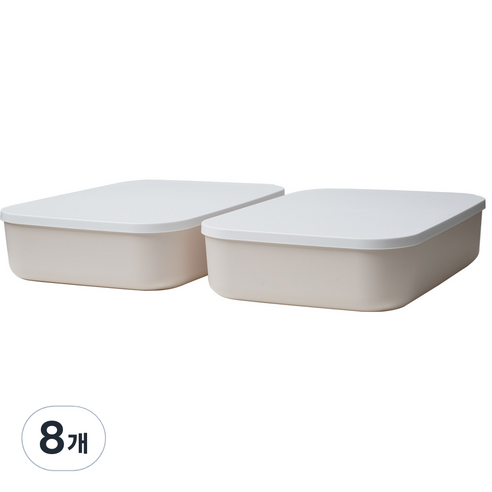 가규 모던 라운드 리빙박스 M half, 아이보리(본체) + 화이트(뚜껑), 8개