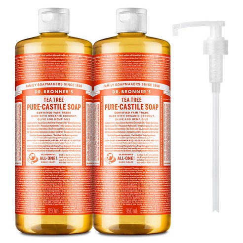 닥터브로너스 티트리 퓨어 캐스틸 솝 페이스앤바디클렌저 + 펌프, 2개, 950ml
