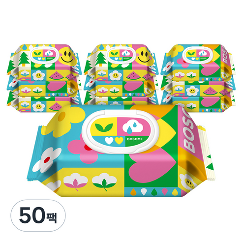 보솜이 펀앤플레이 라이트 물티슈 캡형 55평량, 55g, 60개입, 50개