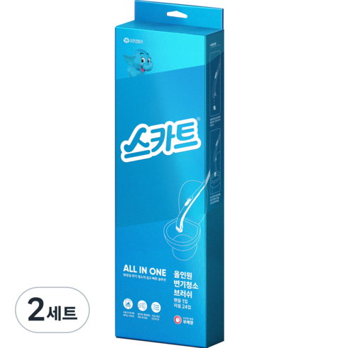 스카트 올인원 변기 청소 브러쉬 부케 핸들 + 리필 24p 세트, 블루, 2세트