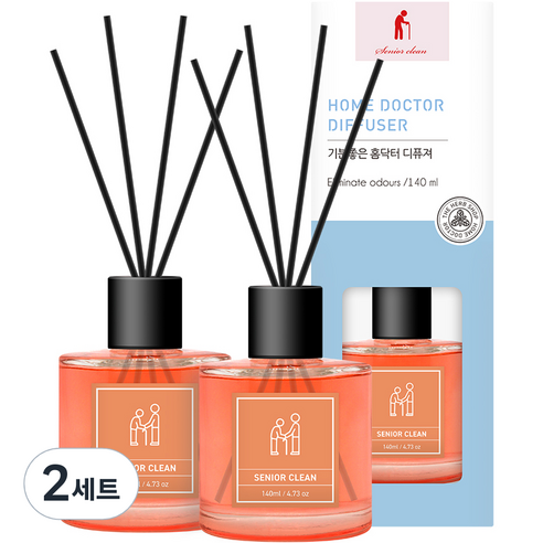 홈닥터 기분좋은 디퓨저 140ml x 2p + 섬유스틱 10p 세트 시니어클린, 블랙체리향, 280ml, 2세트