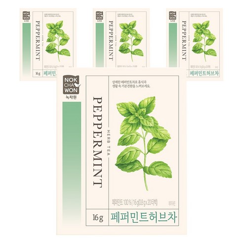 녹차원 페퍼민트 허브차 20p, 800mg, 20개입, 4개
