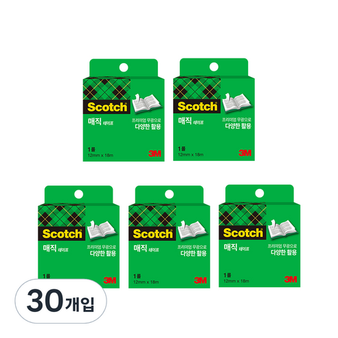 스카치 매직 테이프 리필 12mm x 18m, 혼합 색상, 30개