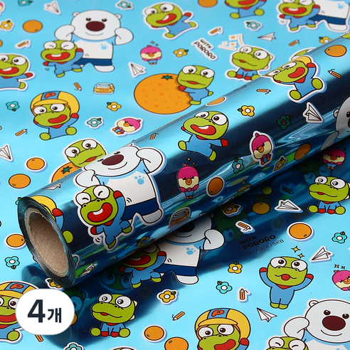 코코플러스 위드 뽀로로 롤 포장지 12m x 37.5cm, 블루, 4개