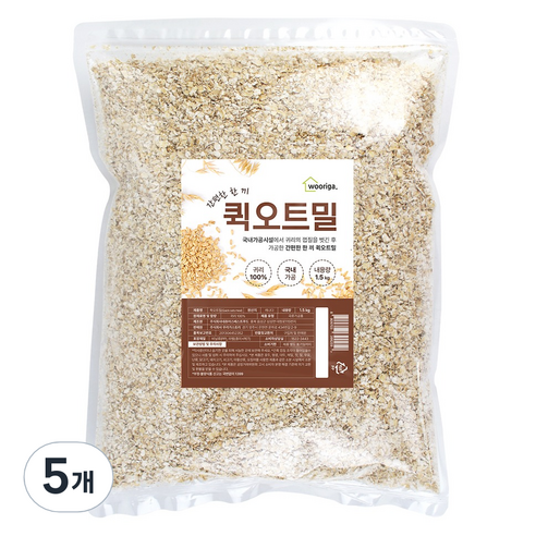 우리가스토리 압착 귀리 퀵오트밀, 1.5kg, 5개