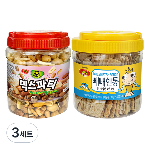머거본 믹스파티 혼합견과 800g + 빼빼한통 오리지널 어포스낵 120g 세트, 3세트