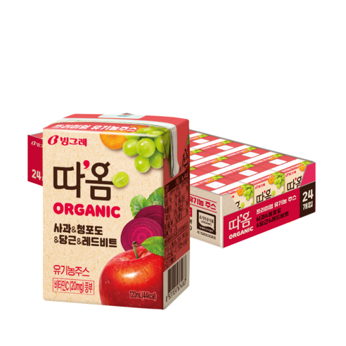 따옴 Organic 유기농 주스 사과 & 청포도 & 당근 & 레드비트