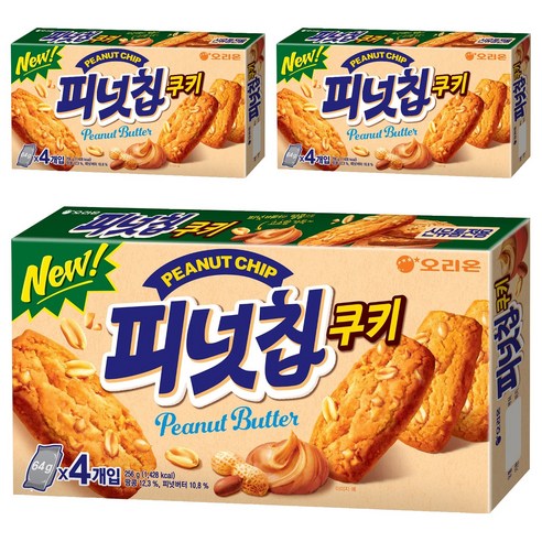 오리온 피넛칩쿠키, 256g, 3개