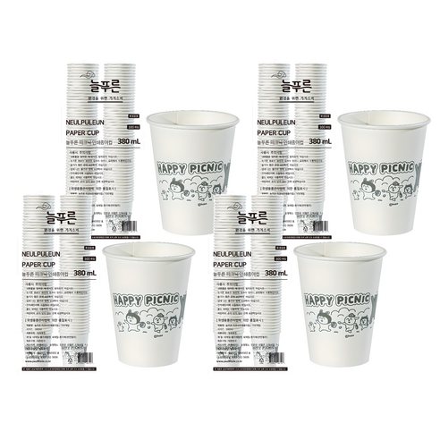 늘푸른 피크닉 인쇄종이컵 380ml, 4개, 100개입