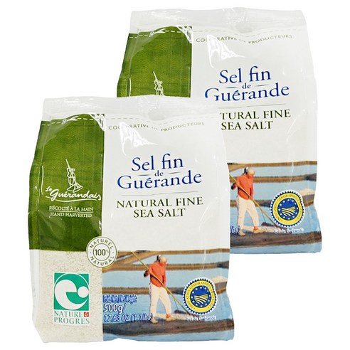 르게랑데 토판 천일염 가는 소금 폴리백, 500g, 2개