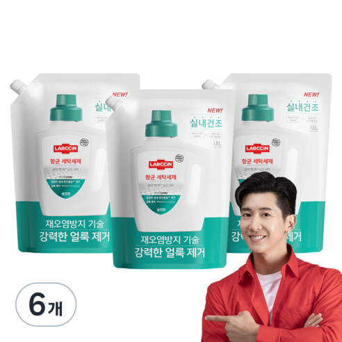 랩신 항균 솔잎향 세탁세제 리필, 1.5L, 6개