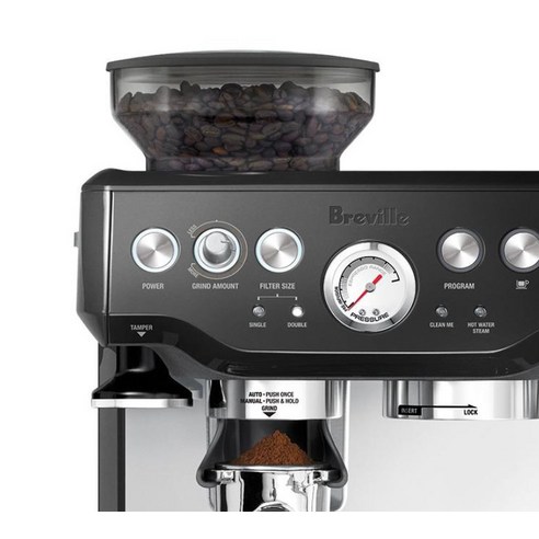 브레빌 바리스타 익스프레스 블랙 커피머신은 프리미엄 에스프레소 머신으로, 반자동 조작방식과 스팀기능, 스탠드형 디자인이 특징입니다.