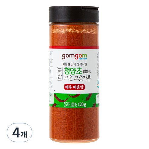 국산 청양초100% 고운 고춧가루 매우매운맛 (상온), 120g, 4개
