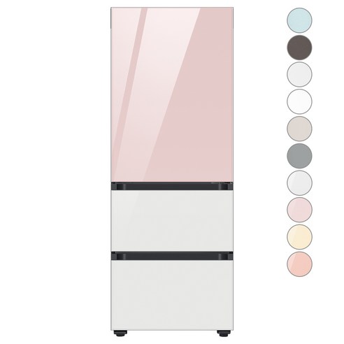 [색상선택형] 삼성전자 비스포크 김치플러스 3도어 키친핏 냉장고 313L 방문설치, 글램핑크+글램화이트, RQ33C74B1AP