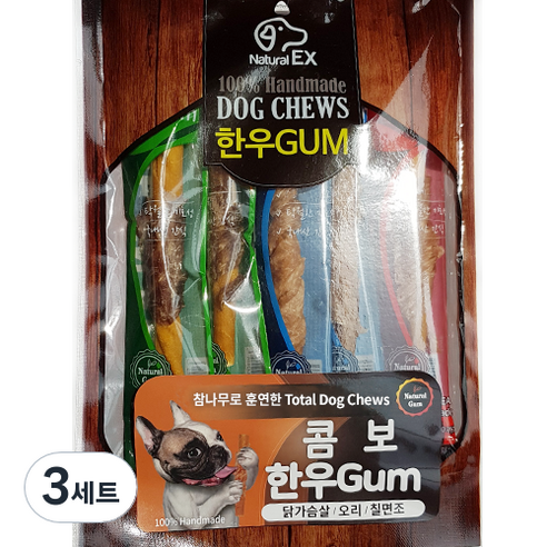 네츄럴이엑스 강아지용 콤보 한우껌 8p, 혼합맛(칠면조/오리/닭/소), 3세트