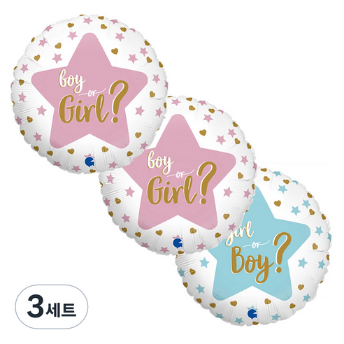 그라보벌룬 은박풍선 젠더리빌 양면 3p 세트, 혼합색상, 3세트