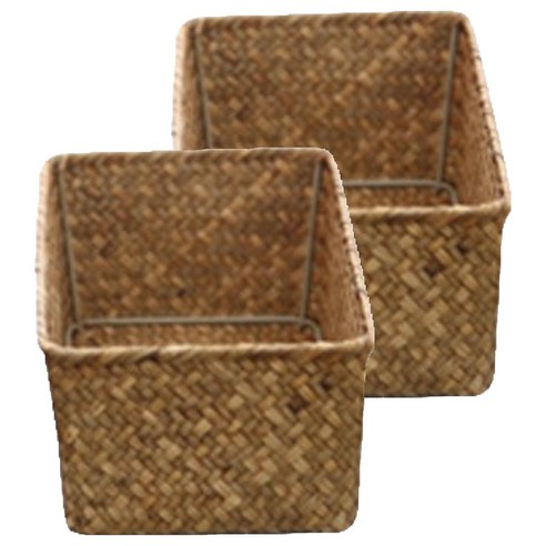 내일의공간 작은 직사각 라탄 바구니 M 27 x 13 x 8 cm, 네츄럴, 2개