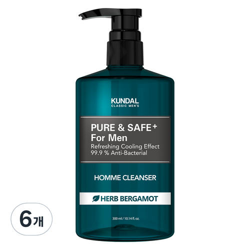 쿤달 쿨링 남성청결제 베르가못향, 300ml, 6개