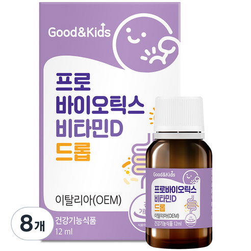 내츄럴플러스 굿앤키즈 프로바이오틱스 비타민D 드롭, 8개, 12ml