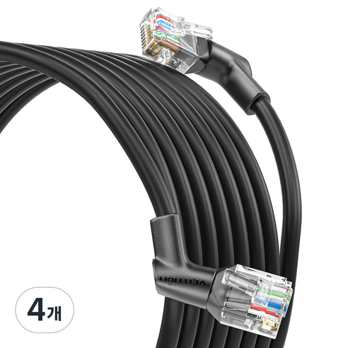 벤션 360도 회전 꺽임형 CAT6A OFC 코어 초고속 기가 랜선, 블랙, 4개, 1m