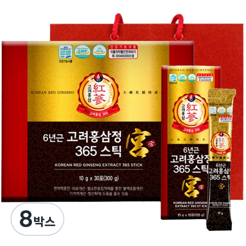 정원삼 6년근 고려홍삼정 365스틱 궁 30개입 + 쇼핑백, 300g, 8박스 홍삼스틱 Best Top5