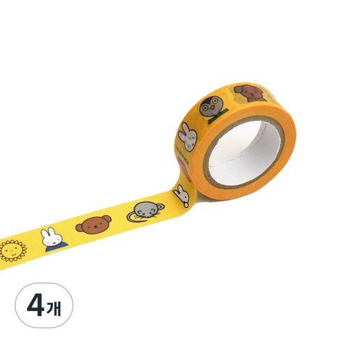 제로퍼제로 마스킹 테이프 15mm x 7m, 미피옐로우, 4개
