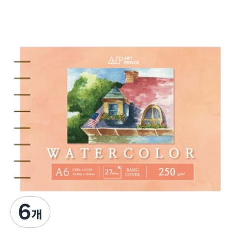 두성 아트프린스 워터컬러 수채화용 스프링 스케치북 250g W07, A6, 25매, 6개