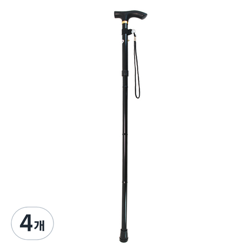 접이식 4단 효도 일자 휴대용 지팡이, 블랙, 4개
