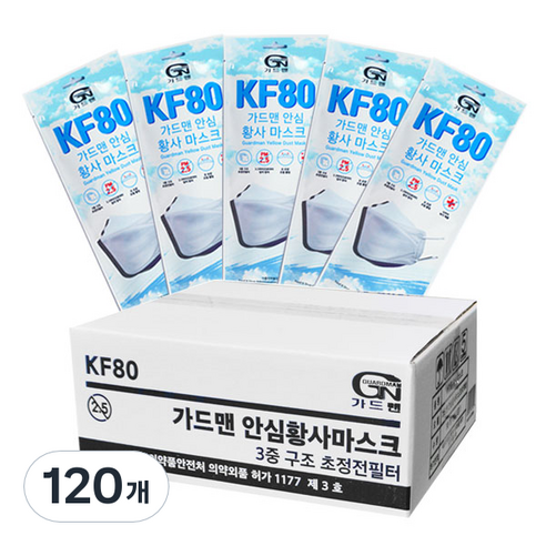 가드맨 안심 황사마스크 대형 KF80, 1개입, 120개