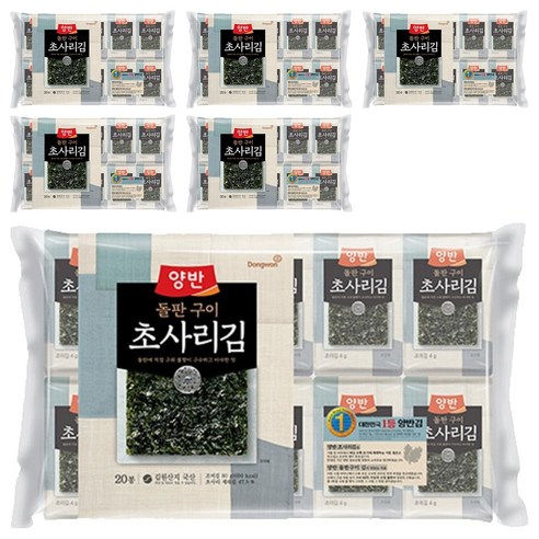 양반 돌판구이 초사리김 9매 x 20봉, 80g, 6개